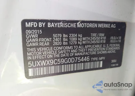 2016 BMW X3 xDrive28I from USA, damaged, VIN 5UXWX9C59G0D75446